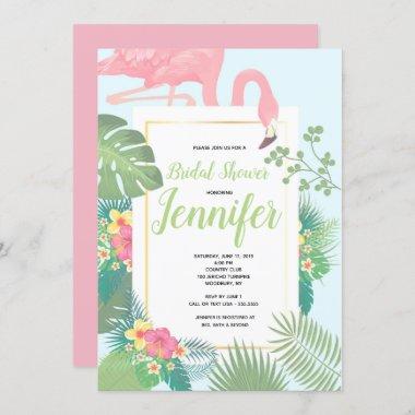 Pink Flamingo Palm Tree Bridal Shower Invitations