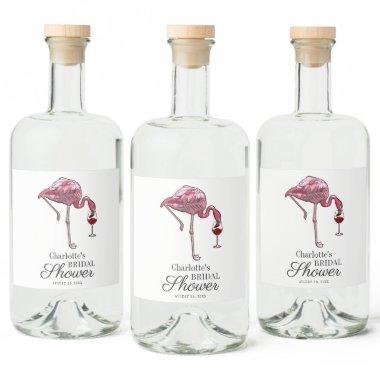 Pink Flamingo Script Bridal Shower Custom Summer Liquor Bottle Label