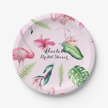 Pink Flamingo Tropical Hibiscus Floral Fun Party Paper Plates