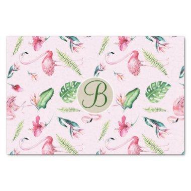 Pink Flamingo Tropical Monogram Letter Initial Tissue Paper