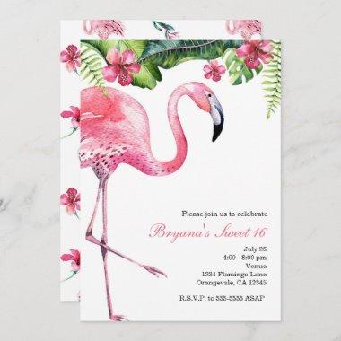 Pink Flamingo Tropical Summer Party Invitations