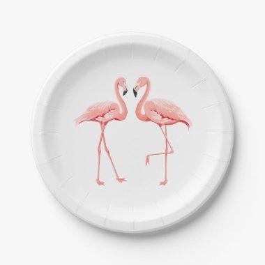 Pink Flamingo Wedding Bridal Shower Love Luau Paper Plates