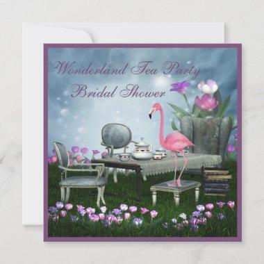 Pink Flamingo Wonderland Tea Party Bridal Shower Invitations