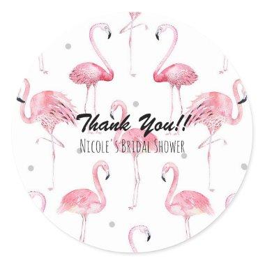 Pink Flamingos Grey Polka Dots Chic Favor Classic Round Sticker