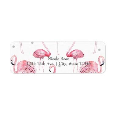 Pink Flamingos Grey Polka Dots Chic Invitations Label