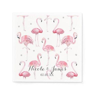 Pink Flamingos Grey Polka Dots Chic Pattern Party Paper Napkins