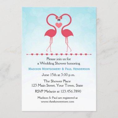 Pink Flamingos, Heart, Couple Bridal Shower Invitations