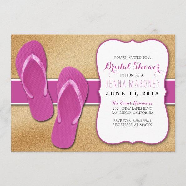 Pink Flip Flops in the Sand Bridal Shower Invite