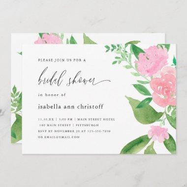 Pink Floral and Calligraphy Wedding Bridal Shower Invitations