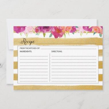 Pink Floral and Gold Recipe Invitations
