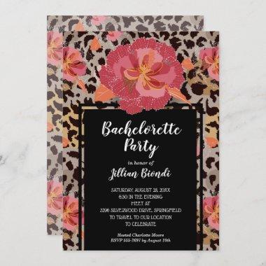 Pink Floral Animal Print Bachelorette Party Invitations