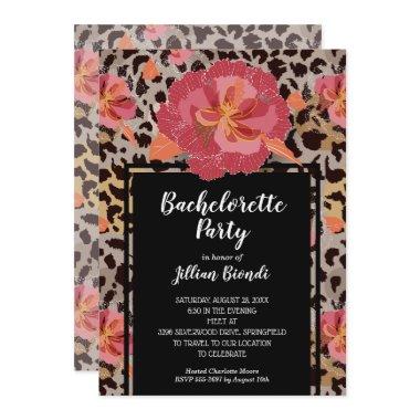 Pink Floral Animal Print Bachelorette Party Invitations