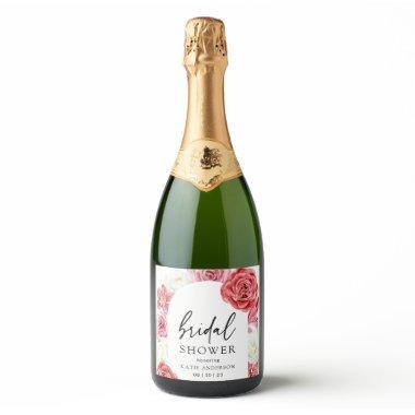 Pink Floral Arch Summer Bridal Shower Sparkling Wine Label