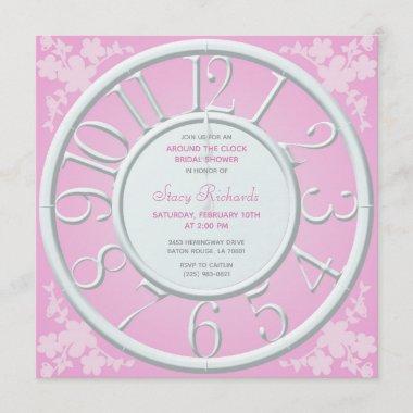Pink Floral Around the Clock Bridal Shower Invite