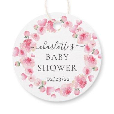 Pink Floral Baby Shower Favor Gift Tag