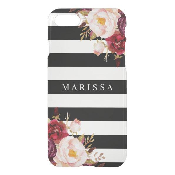 Pink Floral Black White Burgundy Marsala Red iPhone SE/8/7 Case