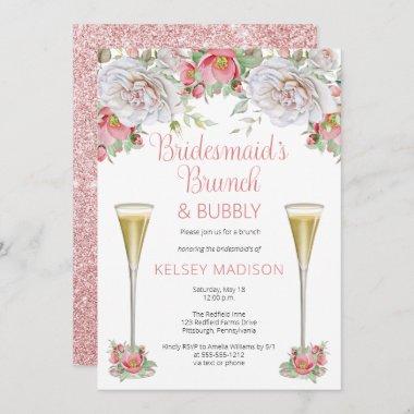 Pink Floral Blooms Bridesmaid's Brunch & Bubbly Invitations