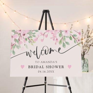 Pink floral blossom script  welcome foam board