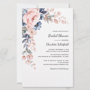 Pink Floral Botanical Bridal Shower Invitations