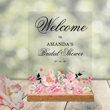 Pink Floral  Brunch Welcome Acrylic Sign