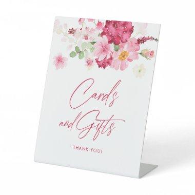 Pink Floral Bridal Shower Invitations and Gifts Pedestal Sign