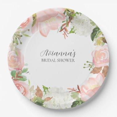 Pink Floral Bridal Shower Paper Plates
