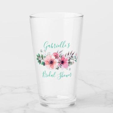 Pink Floral Bridal Shower Personalized Drinkware Glass