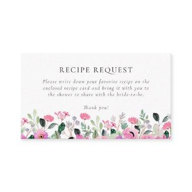 Pink Floral Bridal Shower Recipe Request Enclosure Invitations