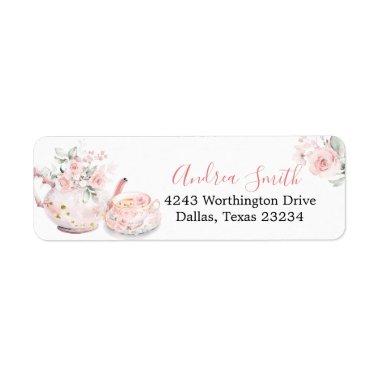 Pink Floral Bridal Shower Tea Party Address Label