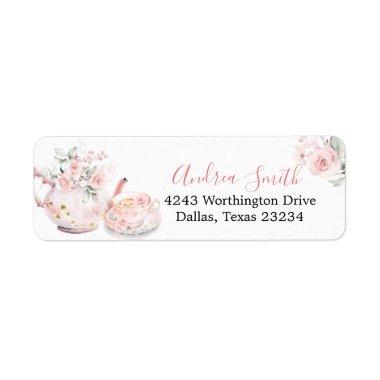Pink Floral  Tea Party Address Label