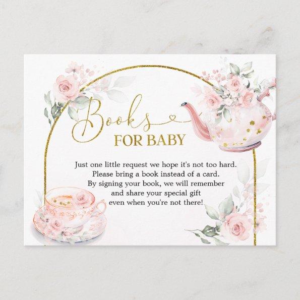 Pink Floral Bridal Shower Tea Party Books for Baby Invitation PostInvitations