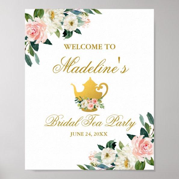 Pink Floral Bridal Shower Tea Party Gold Welcome Poster