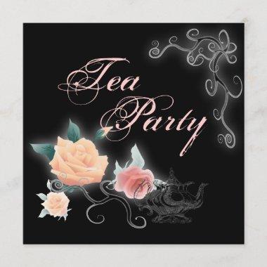Pink Floral Bridal Shower Tea Party Invitations