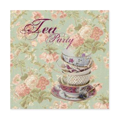 Pink Floral Bridal Shower Tea Party Invitations