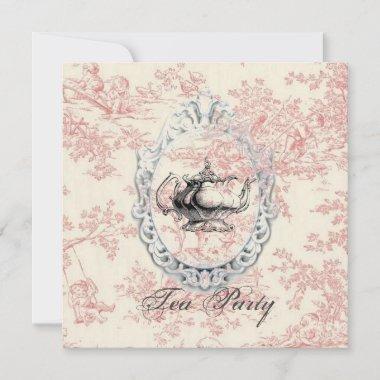 Pink Floral Bridal Shower Tea Party Invitations