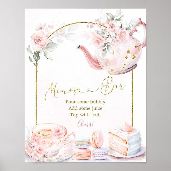 Pink Floral Bridal Shower Tea Party Mimosa bar Poster