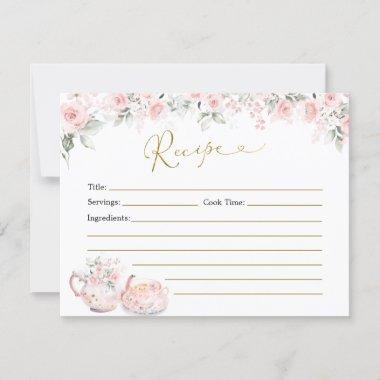 Pink Floral Bridal Shower Tea Party Recipe Invitations