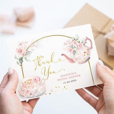 Pink Floral Bridal Shower Tea Party Thank You Invitations