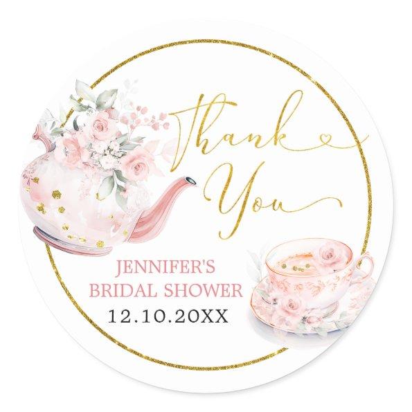 Pink Floral  Tea Party Thank You Classic Round Sticker