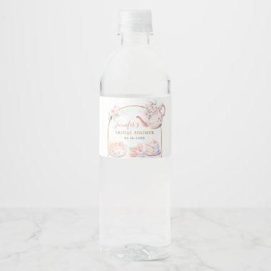 Pink Floral Bridal Shower Tea Party Water Bottle Label