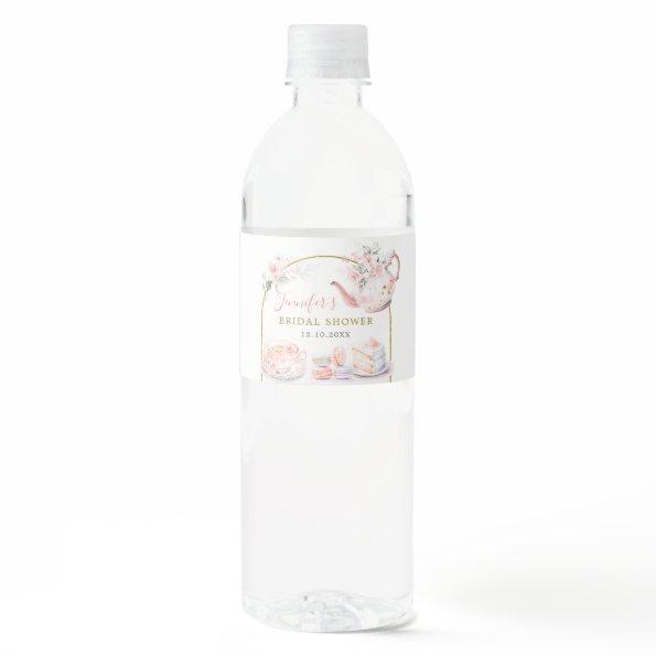 Pink Floral  Tea Party Water Bottle Label