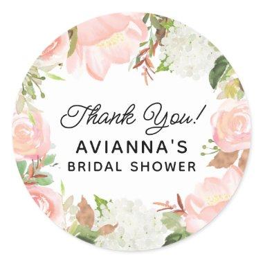Pink Floral  Thank You Favor Classic Round Sticker