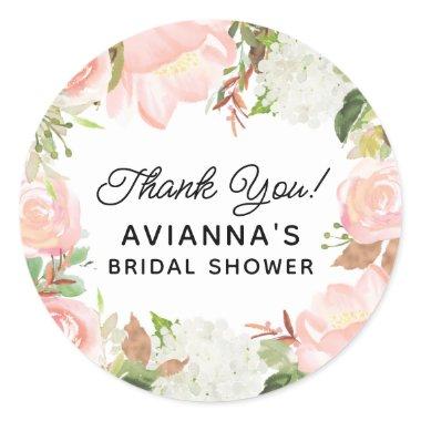 Pink Floral Bridal Shower Thank You Favor Classic Round Sticker