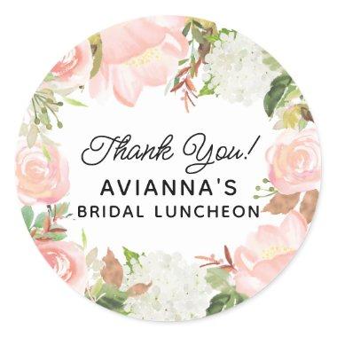 Pink Floral Bridal Shower Thank You Favor Classic Round Sticker