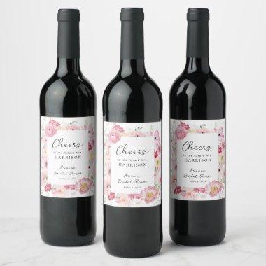 Pink Floral Bridal Shower Wine Label