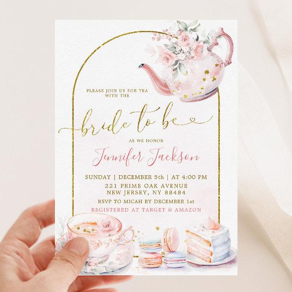 Pink Floral Bride to Be Bridal Shower Tea Party Invitations