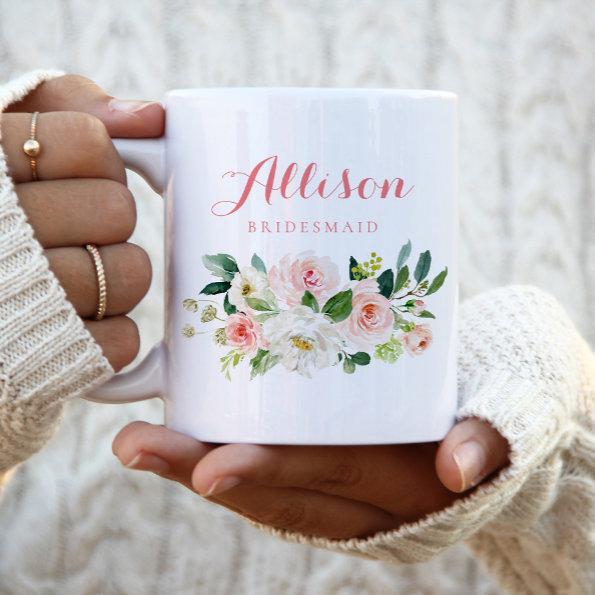 Pink floral Bridesmaid Personalized Two-Tone Coffee Mug