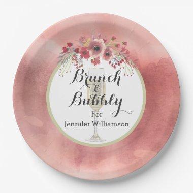 Pink Floral Brunch and Bubbly Wedding Shower Paper Plates