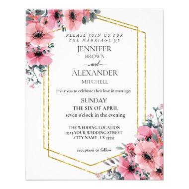 Pink Floral Budget Wedding chic "Invitations" Flyer