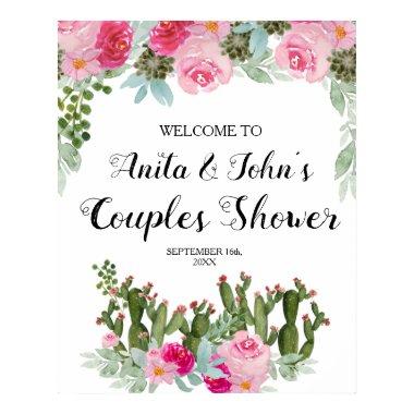 Pink Floral Cactus Couples Shower Welcome Sign